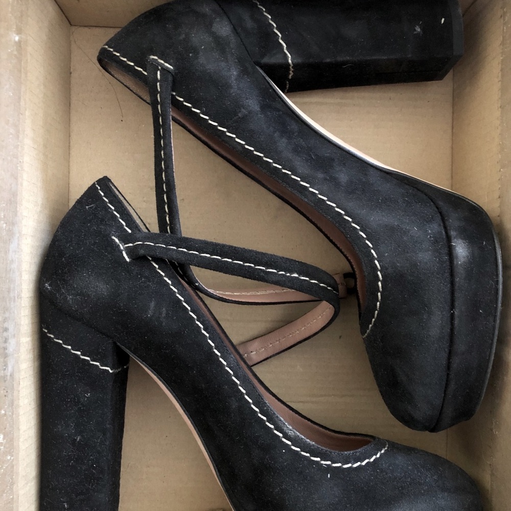 Hugo Boss Black Suede Mary-Jane Chunky High Heel